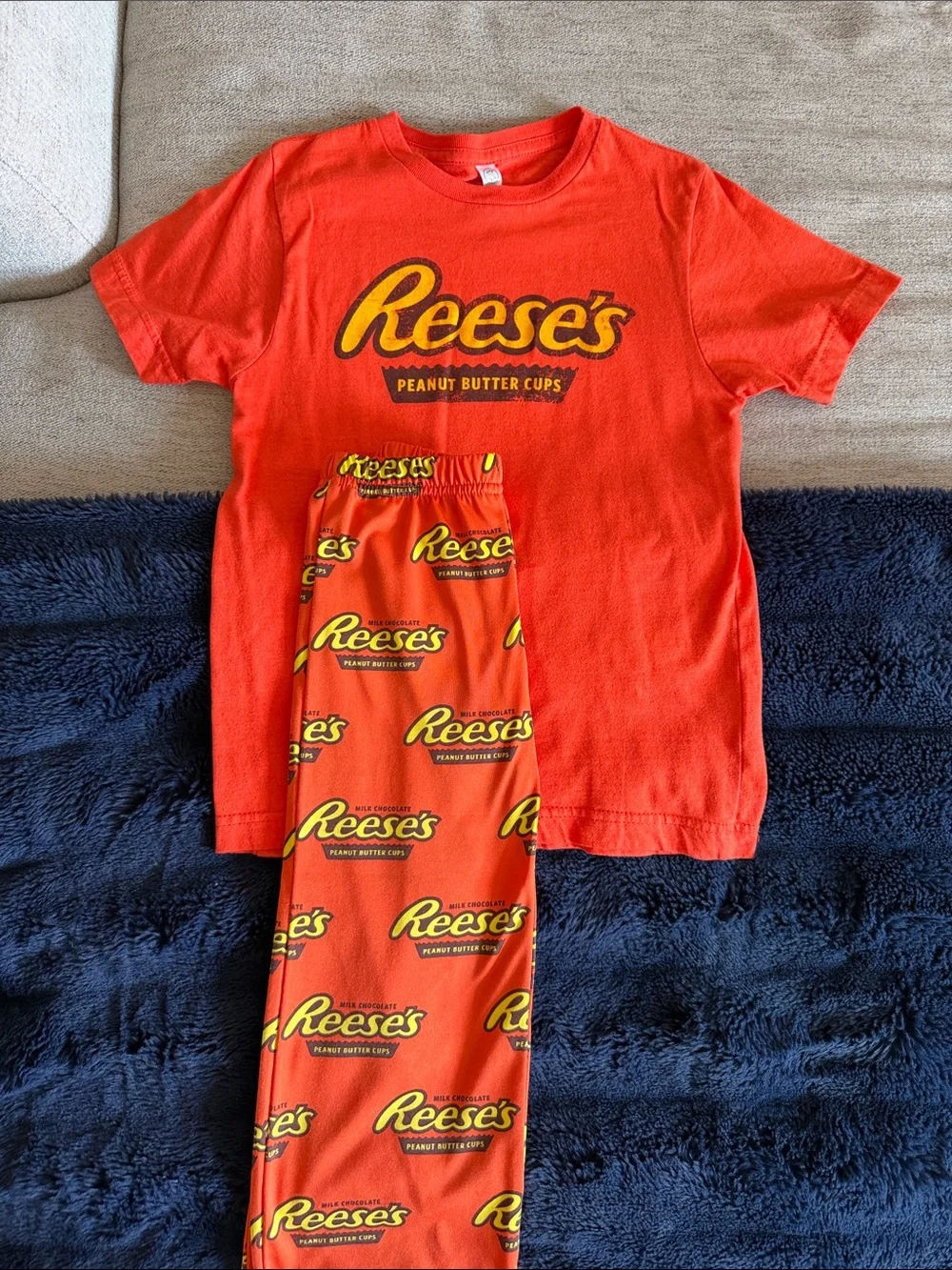Youth Orange Reese's Logo Tee & Printed Pajama Pants